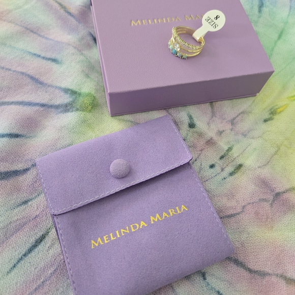 NWT Melinda Maria "She's So Stacked" Gold and Opal Ring Set - Picture 3 of 3